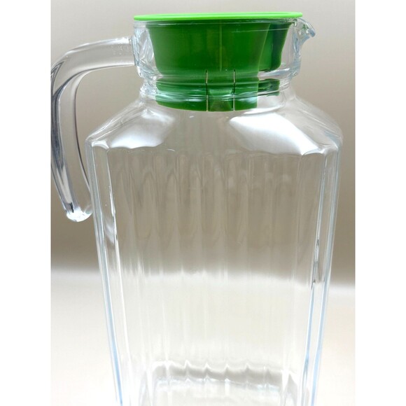 Vtg Arc France Vertical Ribbed Glass Refrigerator Jar Jug Bright Green Lid - Picture 2 of 11